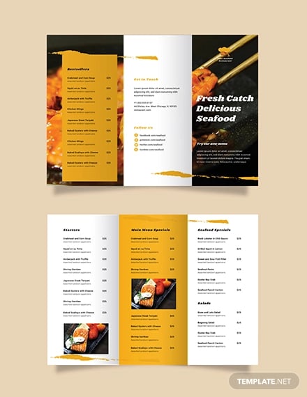 seafood restaurant take out trifold brochure template