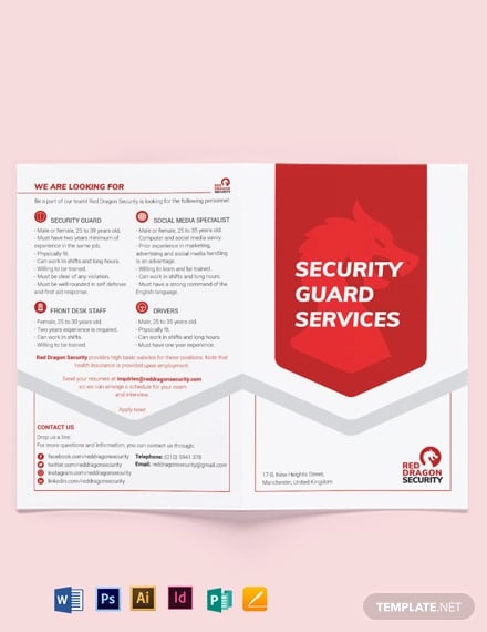 security guard services bi fold brochure template