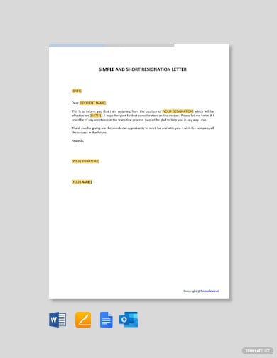 simple and short resignation letter template