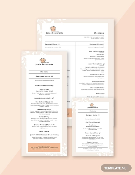 simple banquet menu template