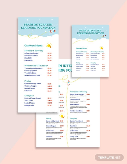 free childcare menu template download word