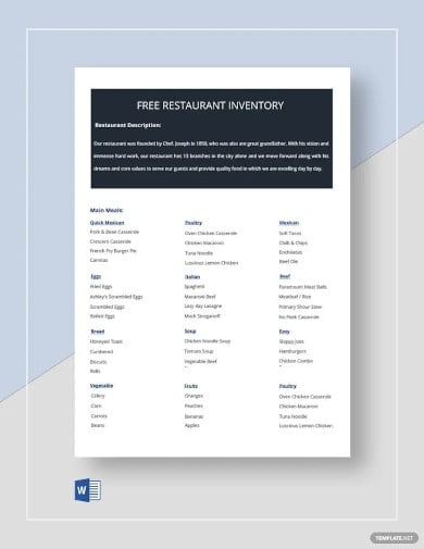 simple restaurant inventory list template