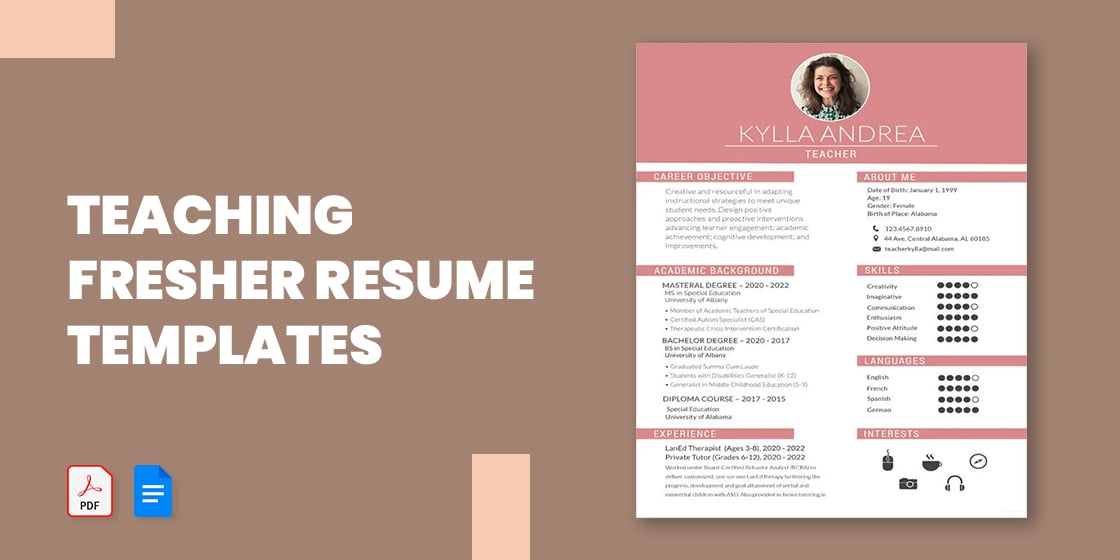 resume format for freshers teachers