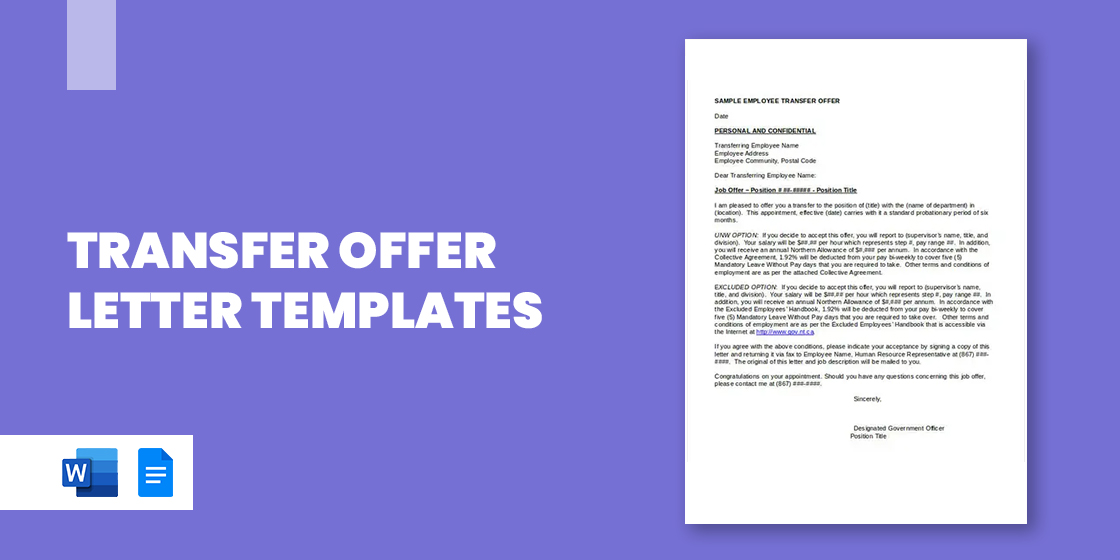 Transfer Offer Letter Template - 5+ Free Word, PDF Format Download!