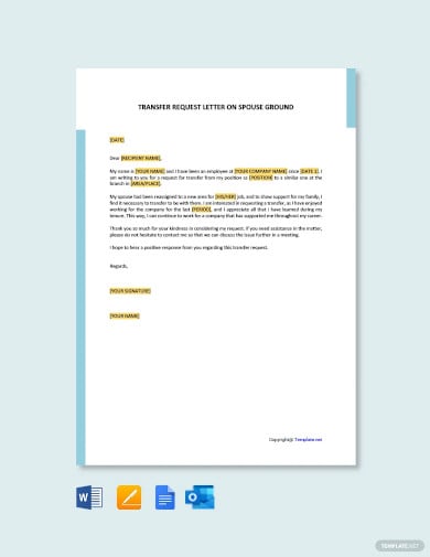 transfer request letter on spouse ground template