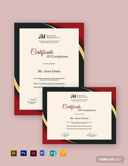 Business Management Certificates 10  Sample Word PSD AI InDesign