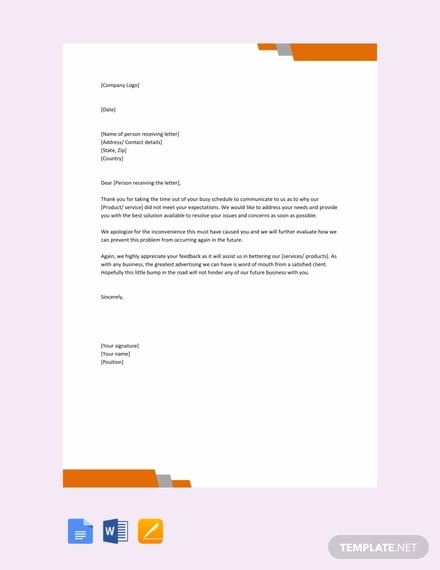 free response letter to an complaint