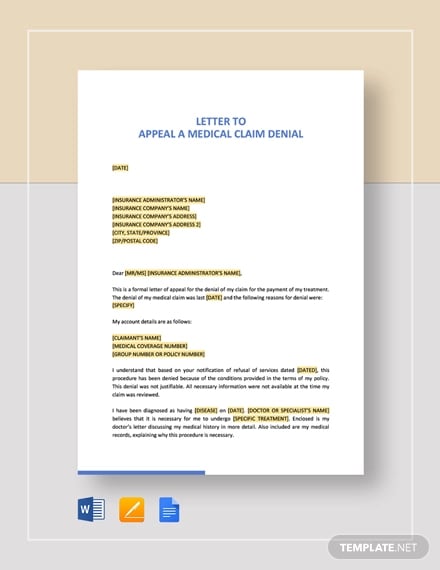 letter to appeal a medical claim