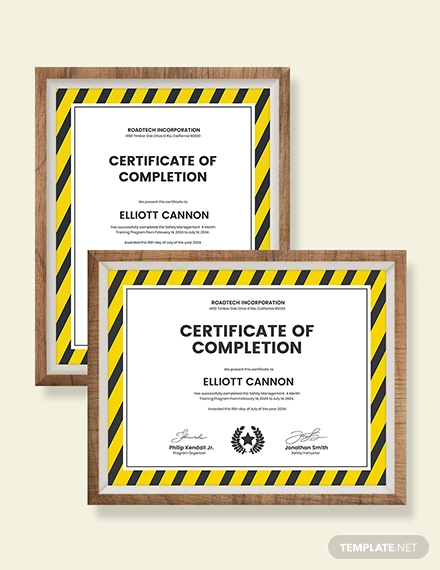 Safety Management Certificates 8  Sample Word AI InDesign Template