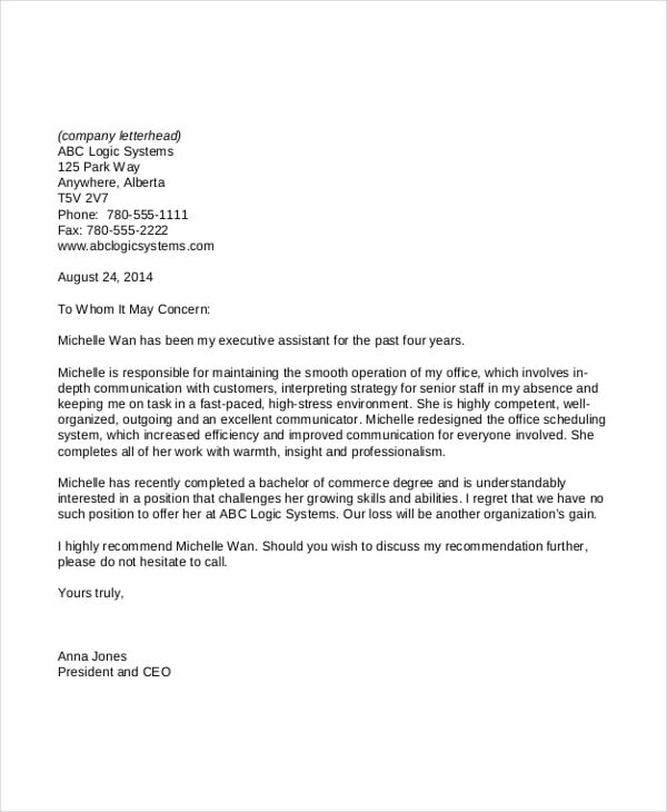 Recommendation Letter For Employee From Manager Pdf from images.template.net