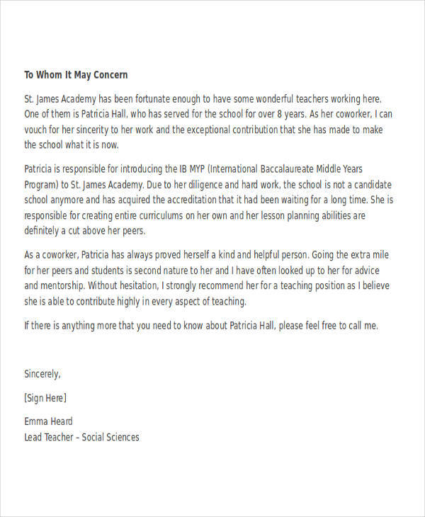 Colleague Reference Letter Template