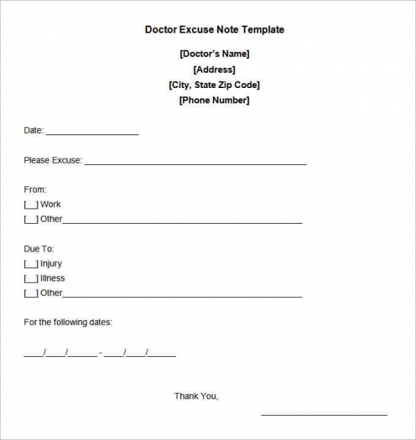 Printable Dr Note For Work