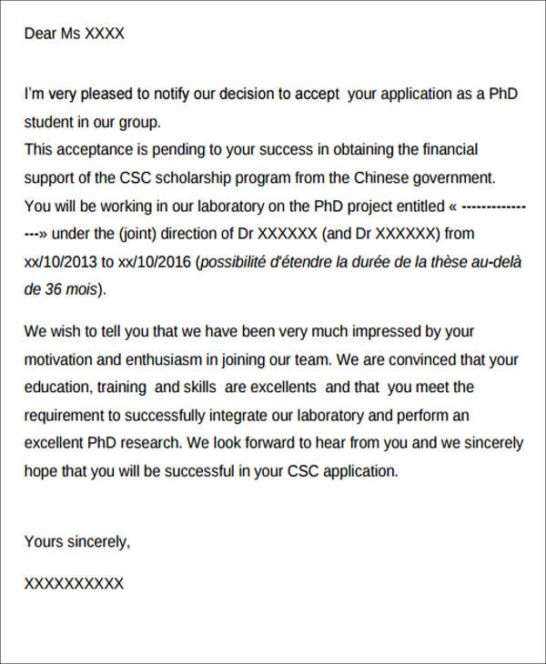 phd offer acceptance email