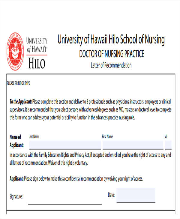 recommendation letter for nursing graduate school