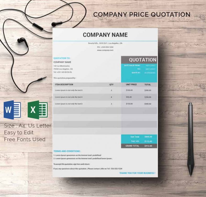 Price Quotation Template - 18+ Free Word, Excel, PDF ...