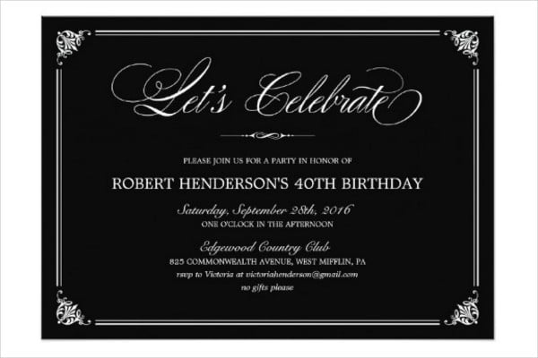 formal birthday party invitation templates