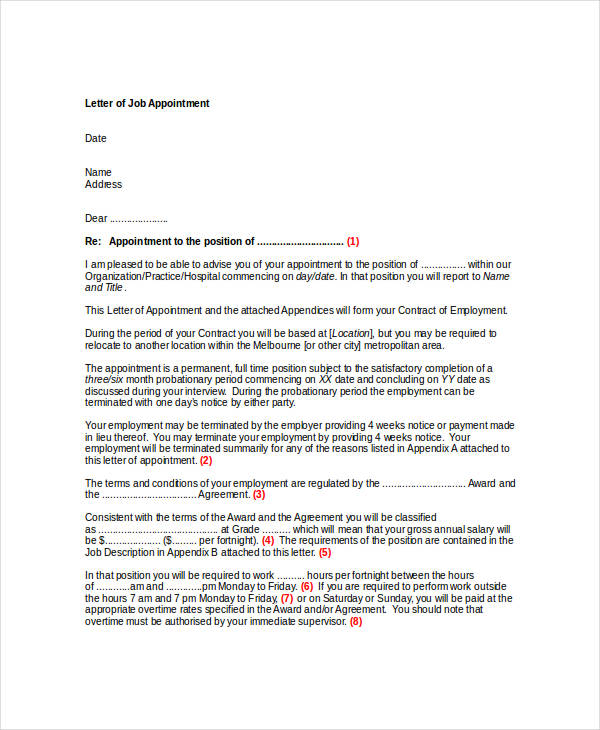 new job appointment letter template