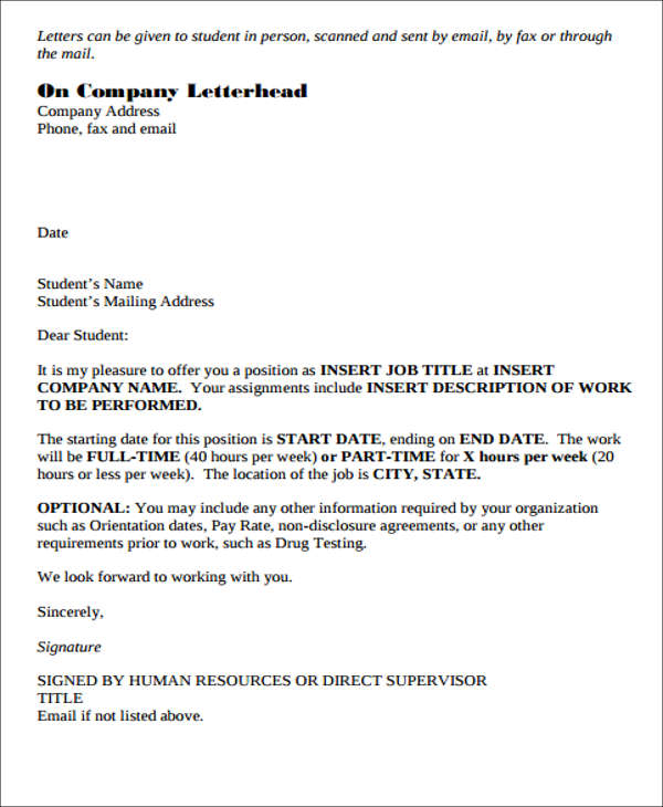 free job offer letter format