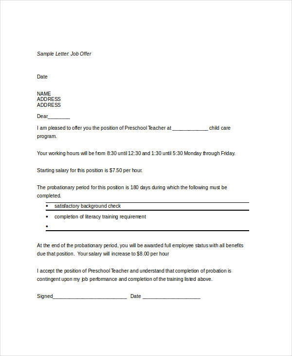 Offer Letter Templates in Doc - 46+ Free Word, PDF Documents Download