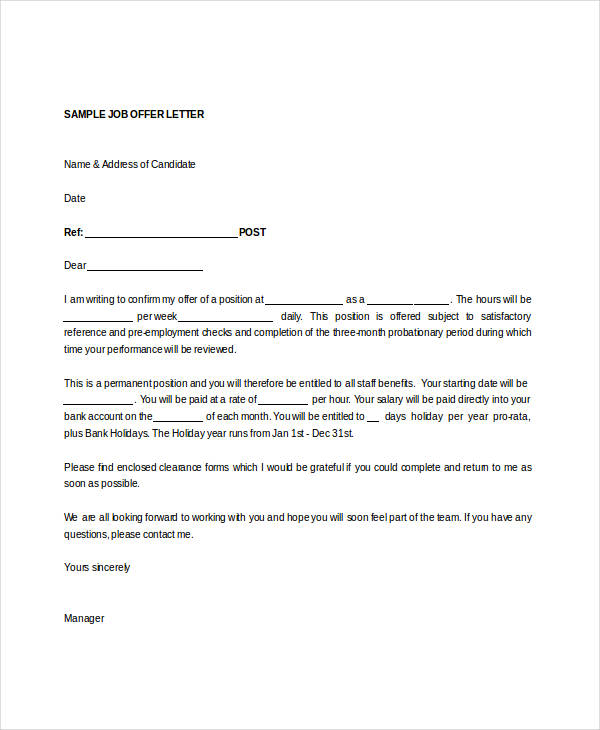 Offer Letter Templates in Doc - 46+ Free Word, PDF Documents Download