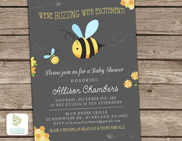 bee gender neutral baby shower invitation