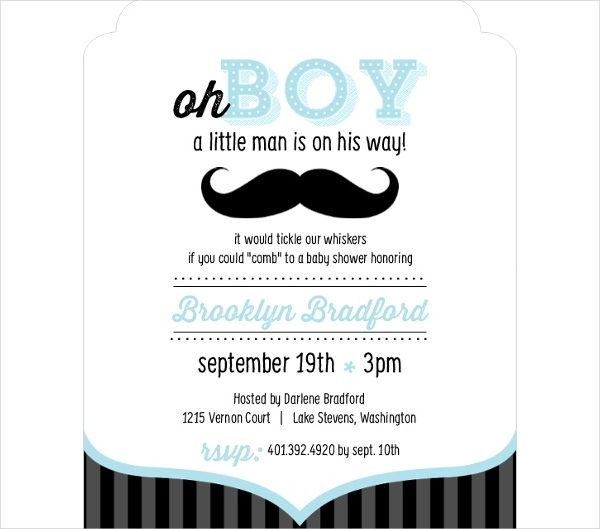 funny mustache baby boy shower invitation