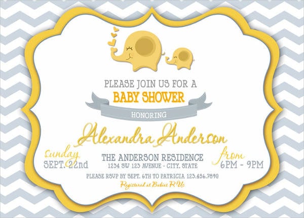 chevron elephant baby shower invitation