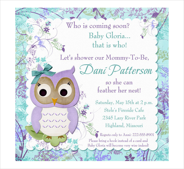 floral owl baby shower invitation