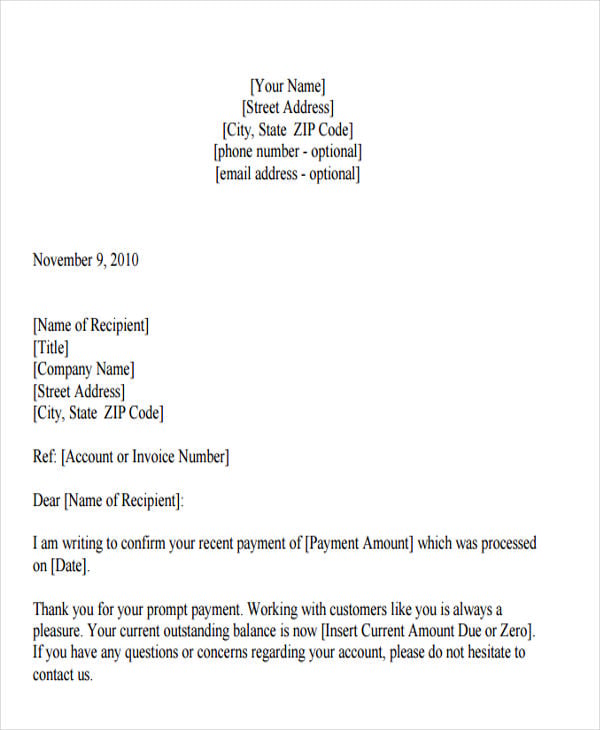 payment thank you letter format
