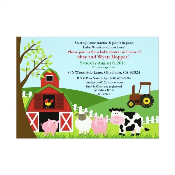 farm animal baby shower invitation