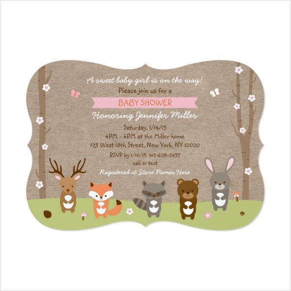 woodland animal baby shower invitation