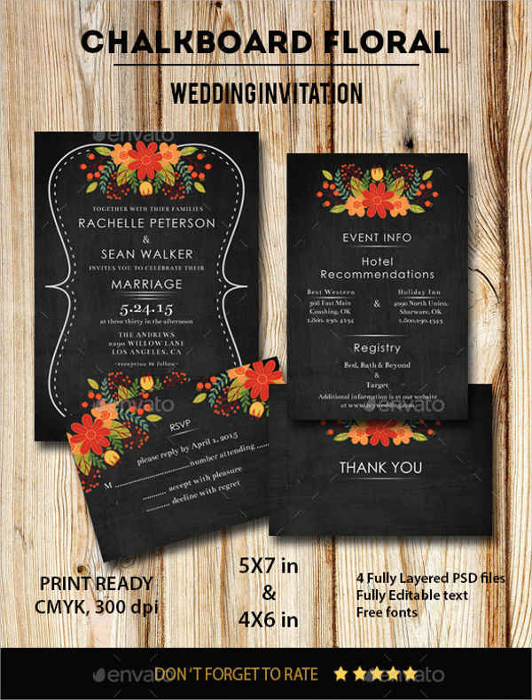 chalkboard floral wedding invitations
