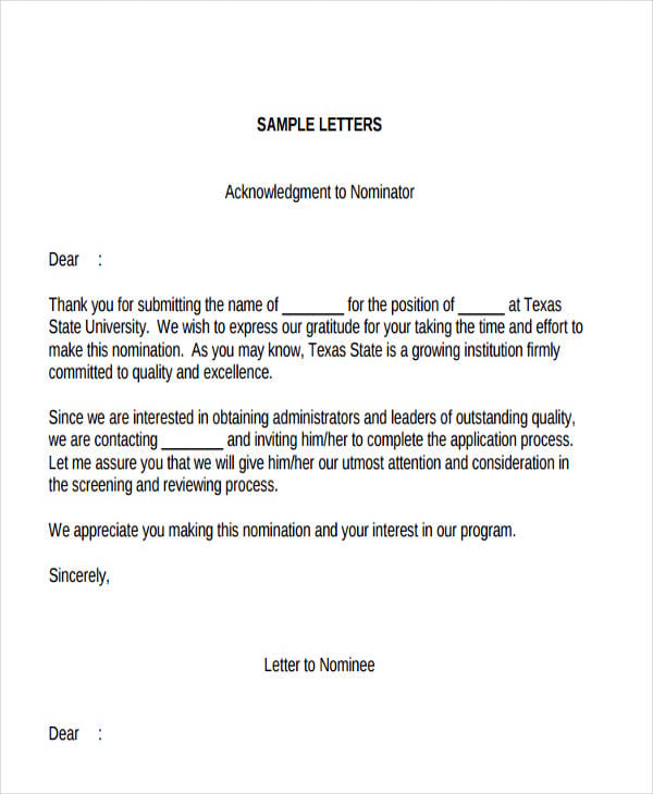 acknowledgment thank you letter format