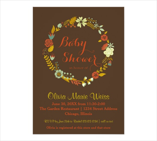 autumn wreath baby shower invitation