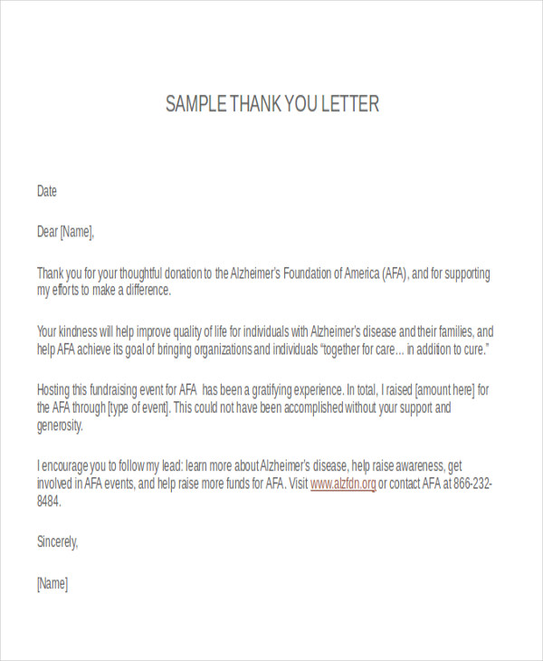 sample charity thank you letter