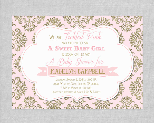 Pink and Gold Glitter Baby Shower Invitation
