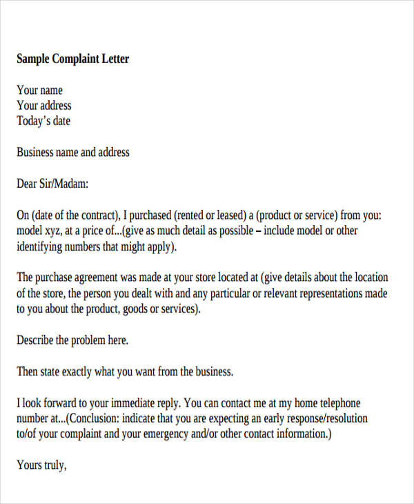 formal business complaint letter example