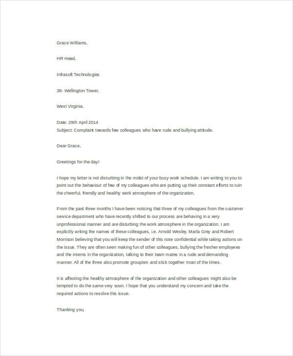 formal complaint letter to hr1