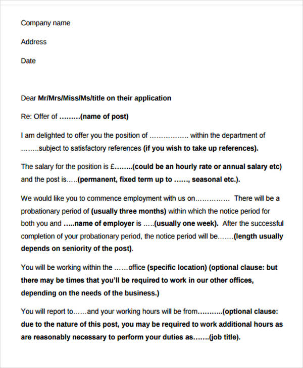 simple job offer letter format