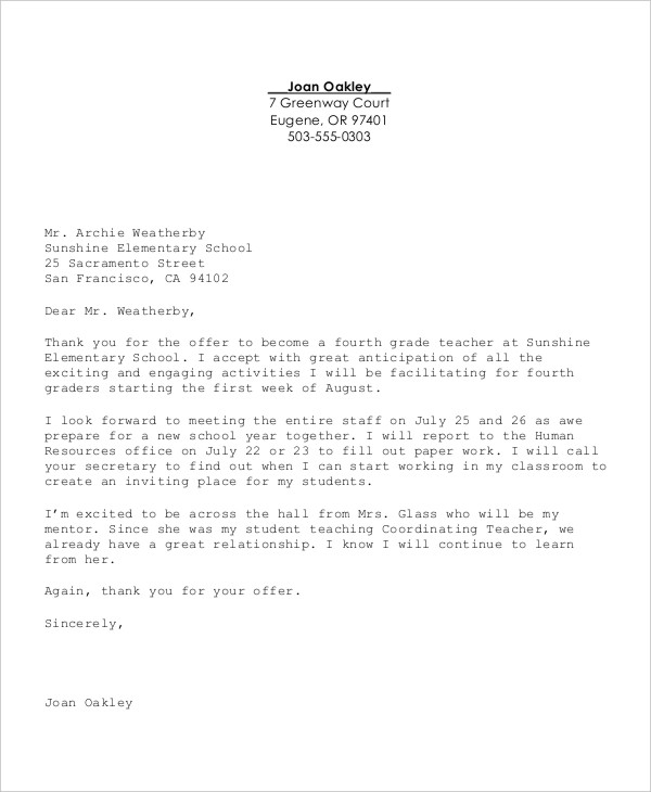 Acceptance Of Appointment Letter Template 0108