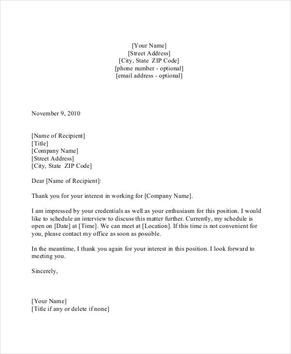 job interview appointment letter