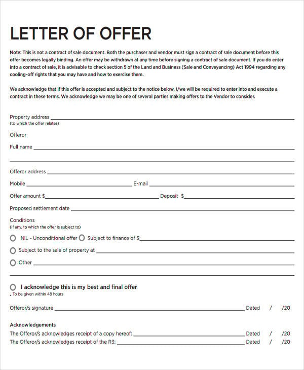 Home Offer Letter Template