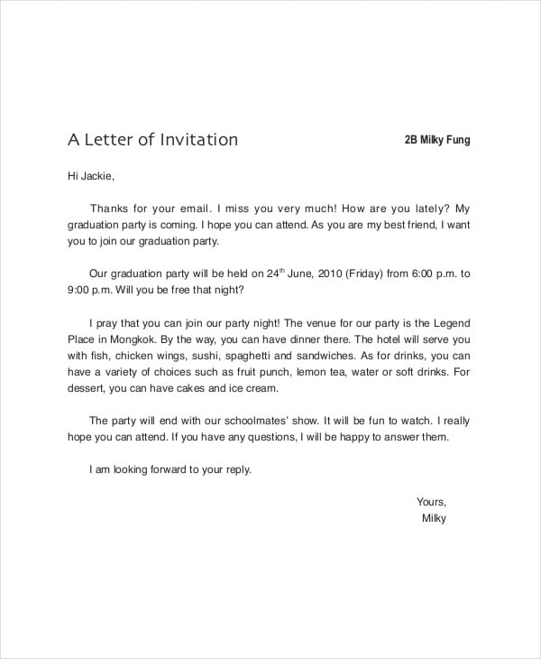 Formal Invitation Letter For Graduation - Letter 