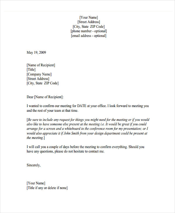 confirm meeting appointment letter