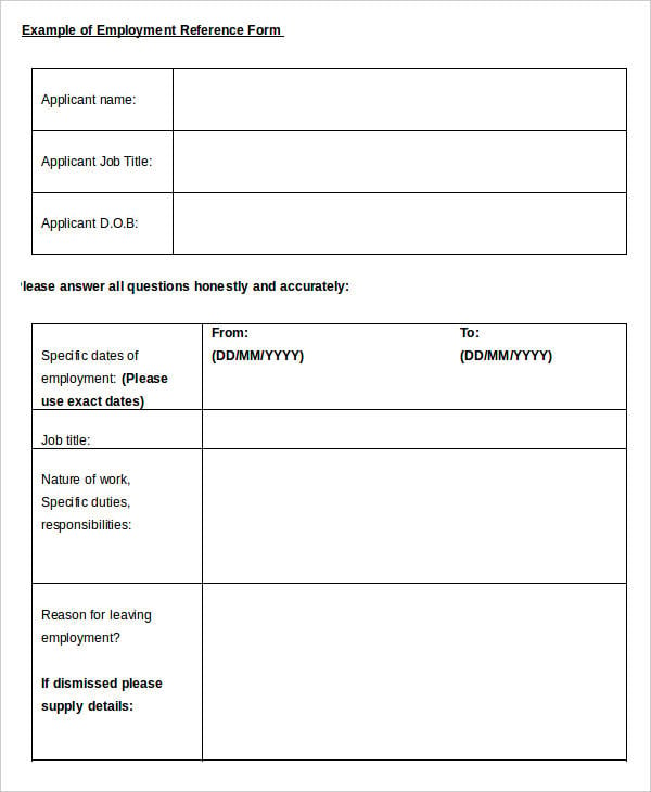 example employment reference form