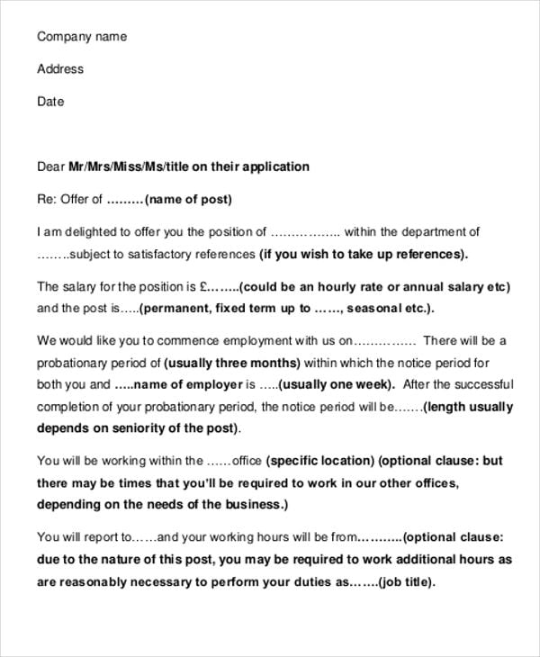 employee job appointment letter