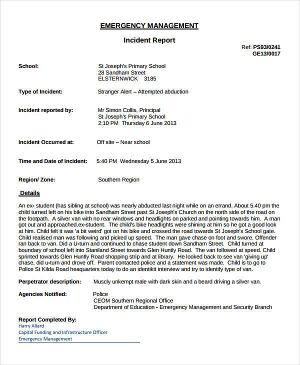 emergency management incident report