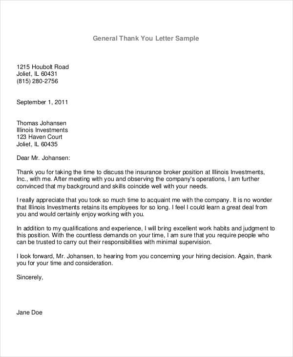 professional job thank you letter