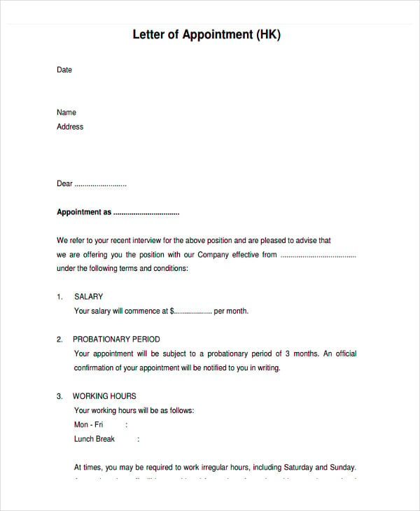 interview appointment letter format