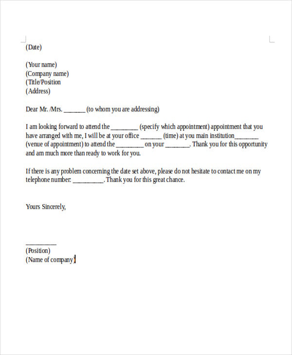 interview appointment confirmation letter